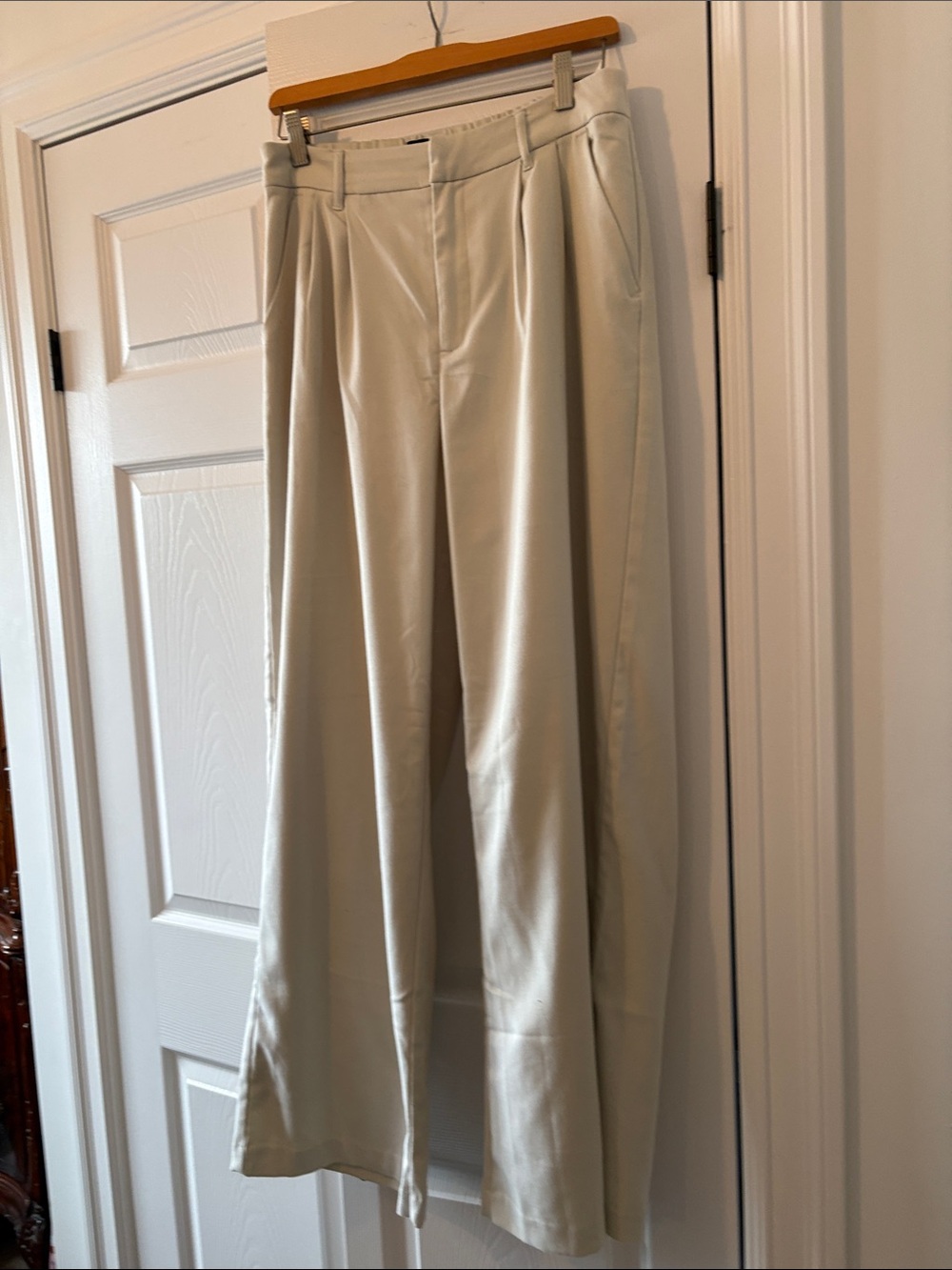 Wide-Leg Dress Pants in Cream